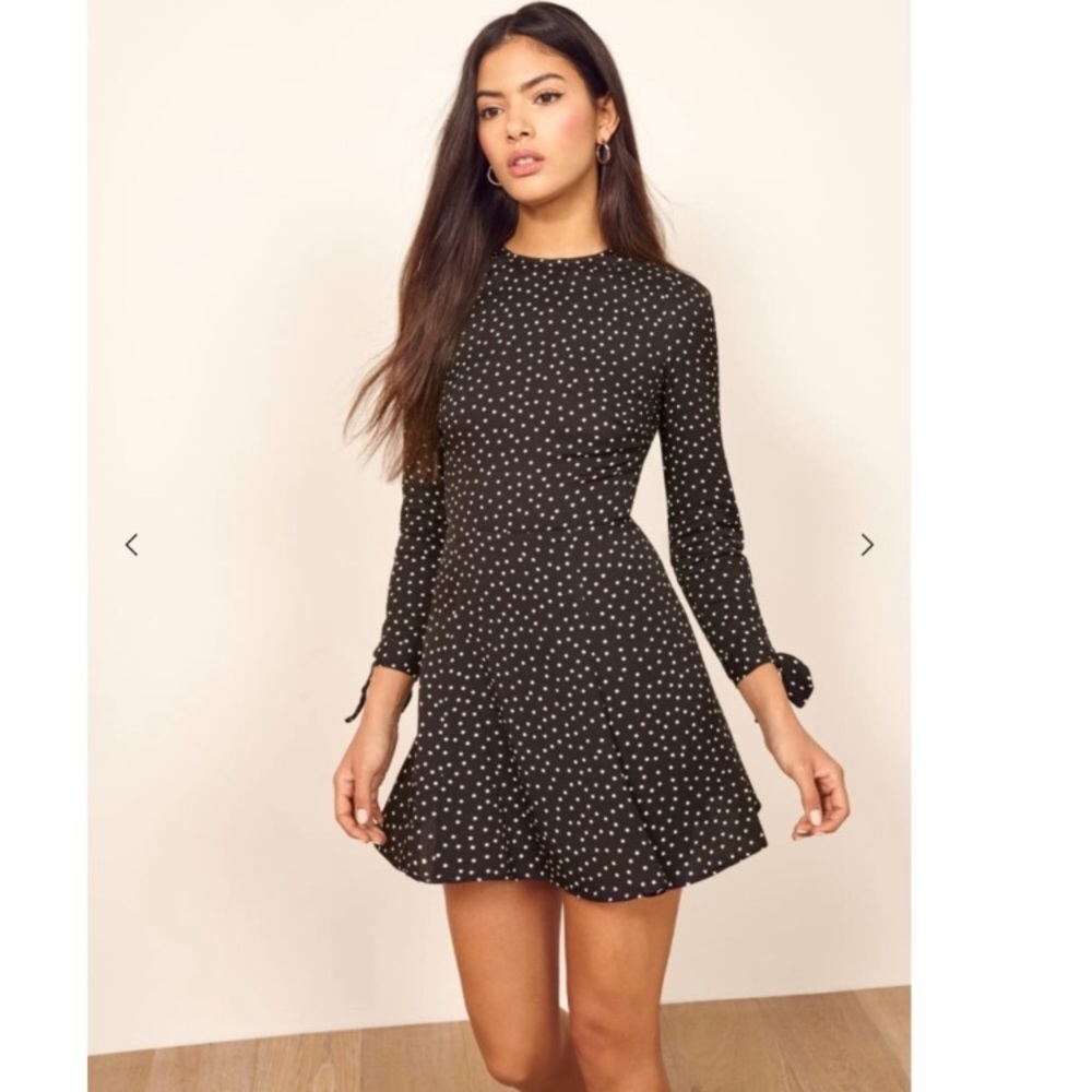 Reformation Black Polka Dot Mini Dress